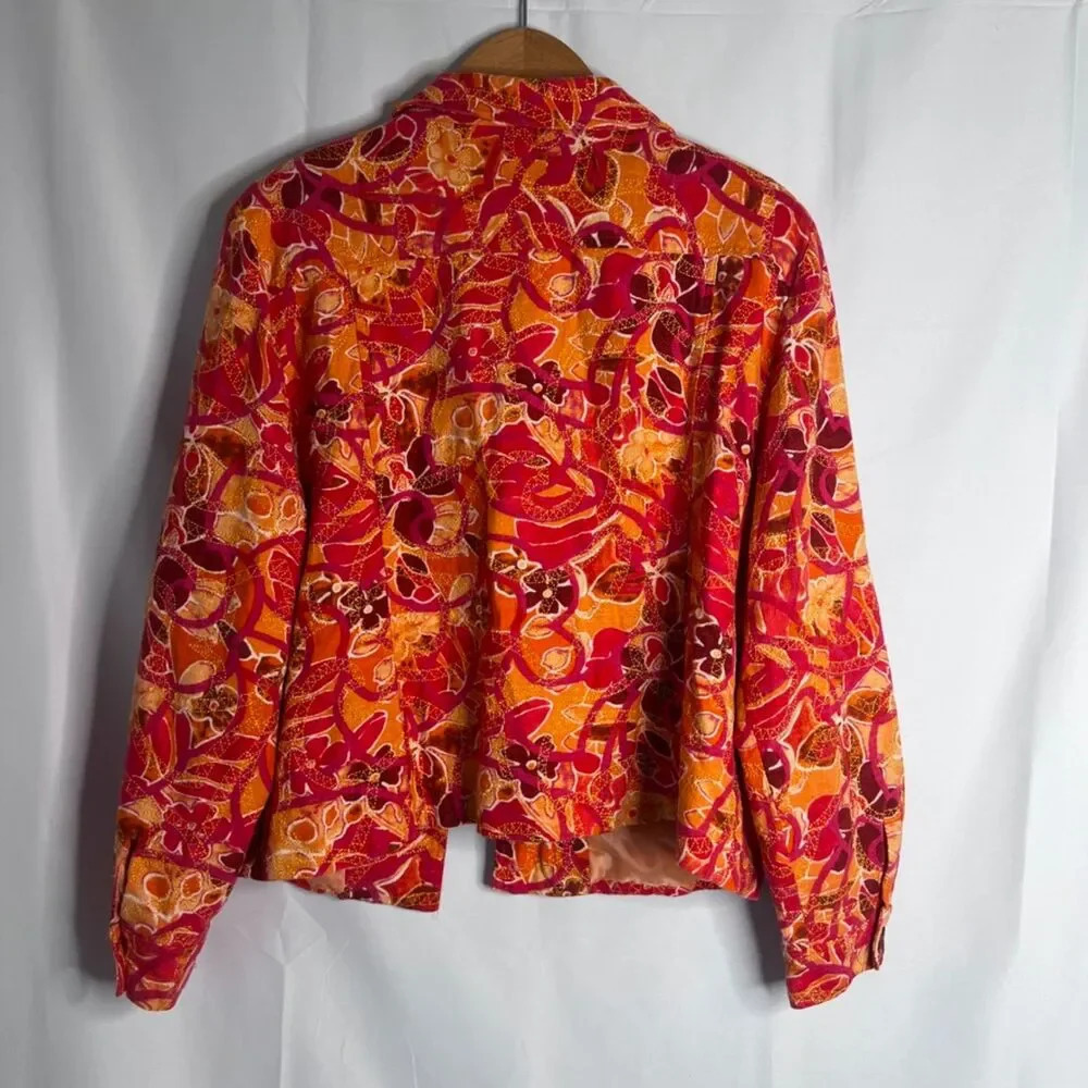 Coldwater Creek Linen‎ Blend Orange Abstract Embroidered Blazer Jacket Size XL - Picture 2 of 10